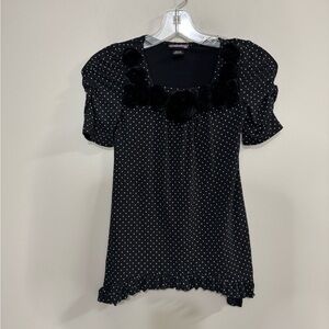 Girls Eyeshadow Black and White Polka Dot Ruffled Blouse. Size M (10-12)